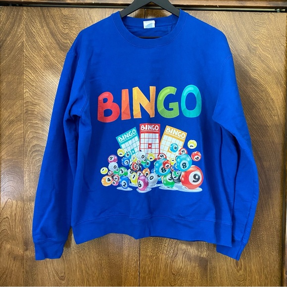 Port and Company Tops - Blue Bingo Game Unisex Large Sweatshirt Long Sleeve Casino Port & Company Bright